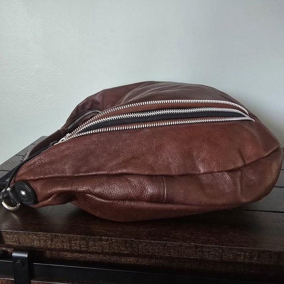 Borse In Pelle Brown Genuine Leather Hobo Crescent Shoulder Bag Fringe Italy - Picture 6 of 16